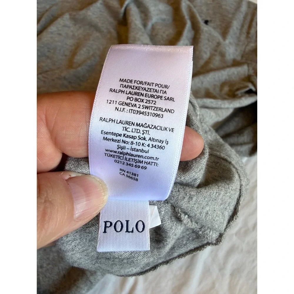 Polo Ralph Lauren Mens Long Sleeve T-Shirt Heather Grey Cotton Pony Logo Large